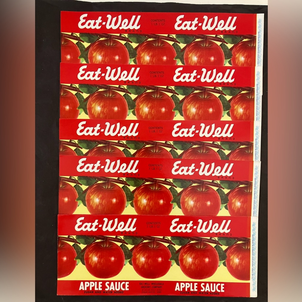 Vintage NOS Lot of 6 Eat-Well Can Labels Apple Sauce Advertising ephemera